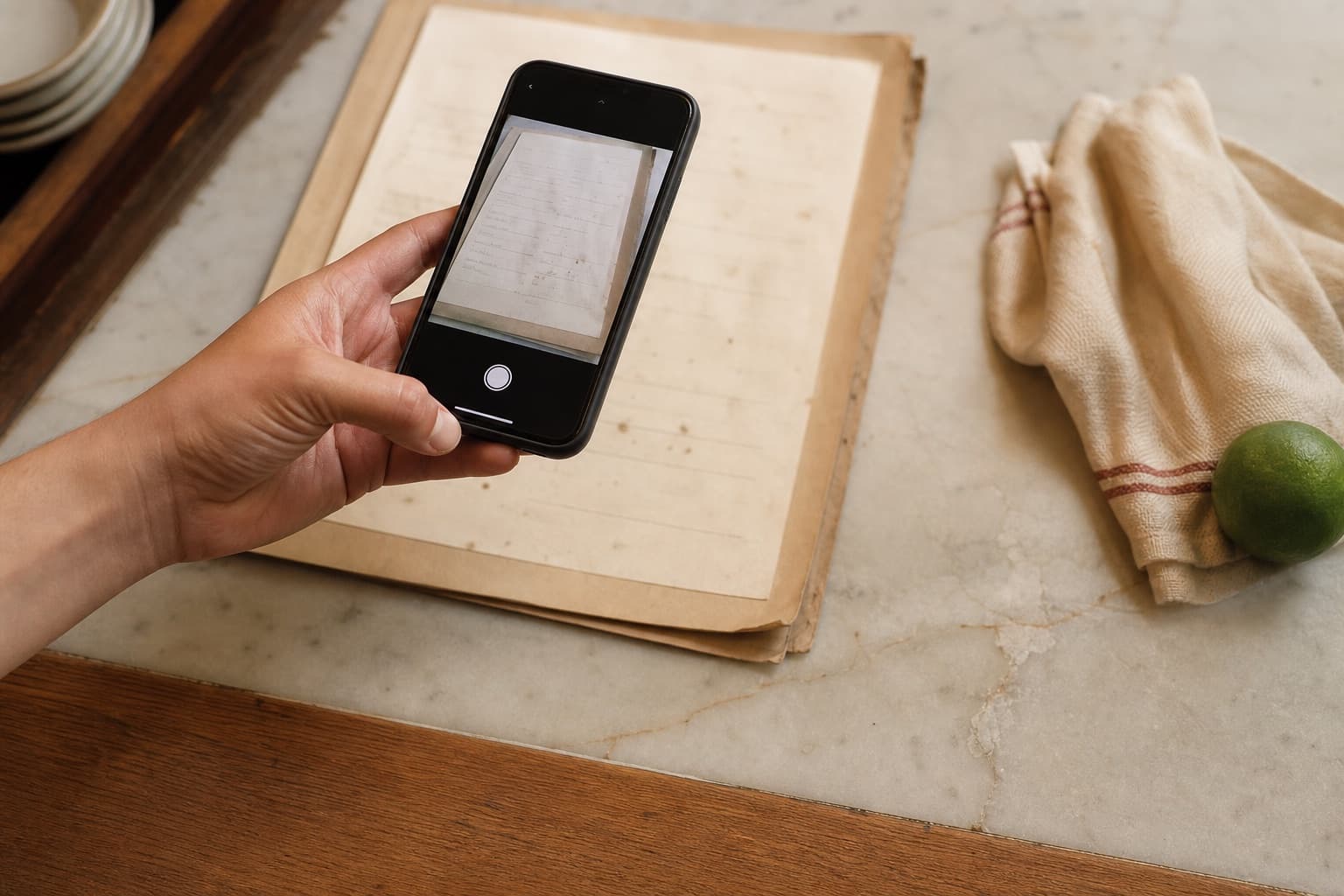 Un restaurateur photographie sa carte papier avec son téléphone